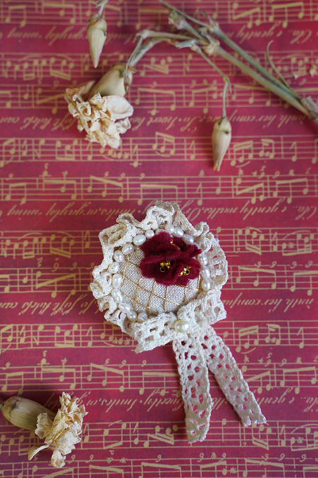 Red flower romantic cottage core brooch
